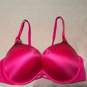 Victoria's Secret Bombshell Plunge Pink with Sequins 38C Push Up Bra